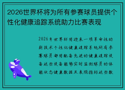 2026世界杯将为所有参赛球员提供个性化健康追踪系统助力比赛表现
